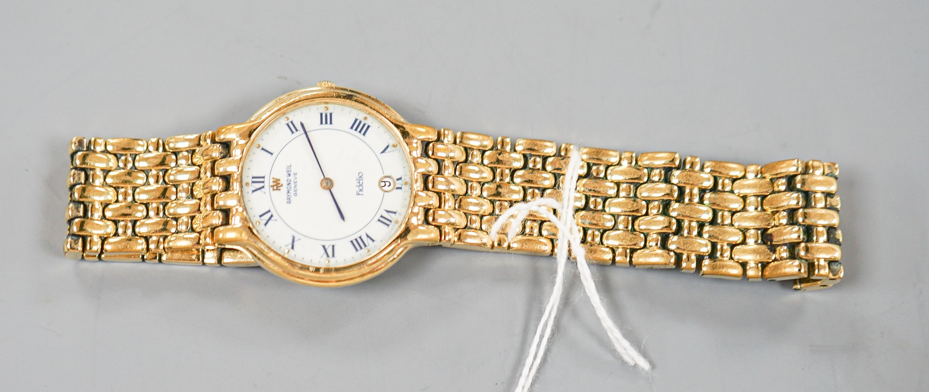 A gentleman's steel and gold plated Raymond Weil Fidelio quartz wrist watch (a.f.).